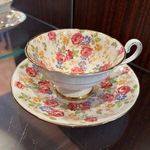 Chintz June Roses English Tea Cup and Saucer - Royal Stafford Bone China